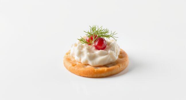 Festive cranberry topped cracker with cream cheese, perfect for holiday appetizers and elegant party snacks, add a touch of deliciousness to your events photo
