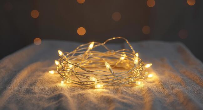 Cozy warm fairy lights creating enchanting atmosphere for holiday decor, weddings, or special occasions with soft bokeh background photo