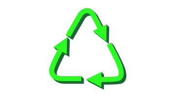 3d animering av grön återvinning symbol roterande på vit bakgrund sömlös slinga video