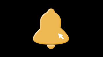 d'oro notifica campana icona animazione con cursore clic su nero sfondo video