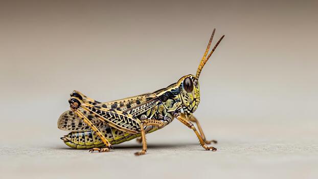 Close-up macro photograph of a detailed grasshopper insect with intricate patterns photo