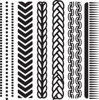Set Of Different Borders Braids Ropes Chains Decorative Repeating Art Style vector