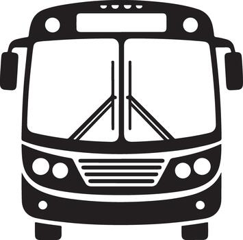 Frontal silhouette of city bus with multiple headlights and front grill lines vector