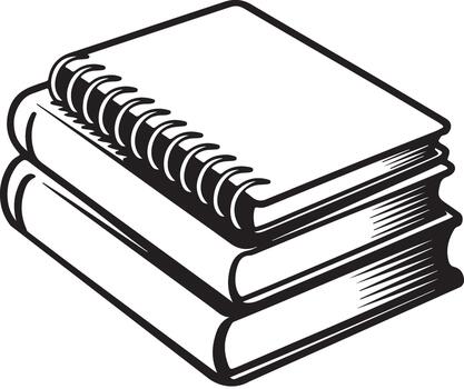 Stack of books with spiral notebook and sketch book education flat art vector