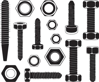 Set of bolts screws nuts hardware fasteners and mechanical components element vector