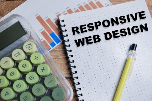 Concept of responsive web design write on book isolated on Wooden Table. photo