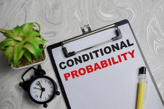 Concept of conditional probability write on clipboard isolated on Wooden Table. photo