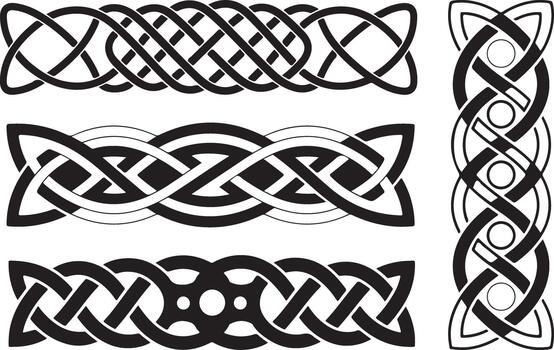Collection of seamless celtic knots patterns frame and borders with interwoven effect vector
