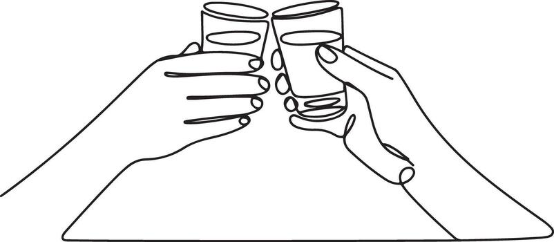 Two Hands Toasting with Drinks Line Art on Transparent Background Image vector