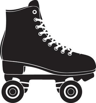 Black roller skate in side view silhouette for recreation and activity use vector