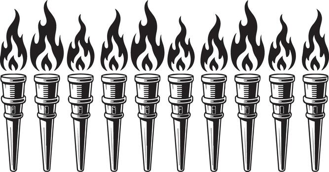 Collection of olympic torch with flame for games and competitions symbol vector