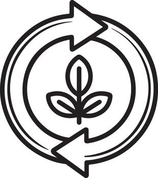 Recycle symbol with plant leaf and two arrows in circular motion for environment vector