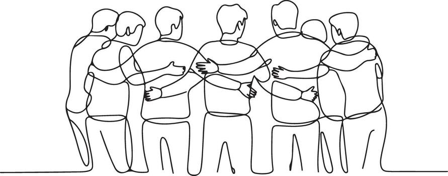 People hugging togetherness concept unity line drawing outline design art vector