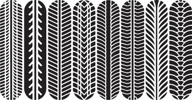 Different seven tire treads patterns for various purposes ninety characters vector