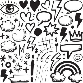 mano dibujado garabatear conjunto colección con corazón forma y resumen elemento forma Arte vector