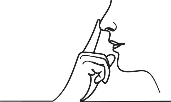 Keep Silence Quiet Gesture with Finger Asking for Being Silent Continuous Line vector