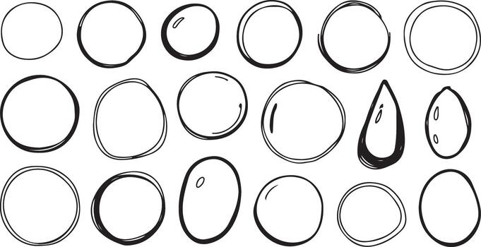 Set hand drawn scribble circles sketch round circular frame doodle line vector