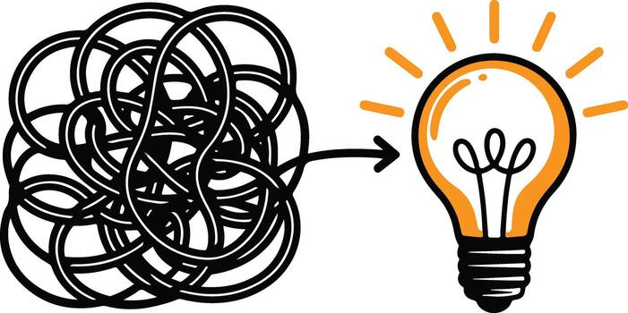 problema resolviendo concepto con enredado líneas y brillante idea ligero bulbo icono vector