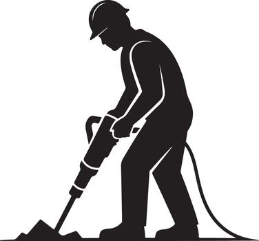 A silhouette of a man using a hammer to dig vector