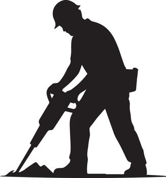 Silhouette of a man using a hammer to dig vector