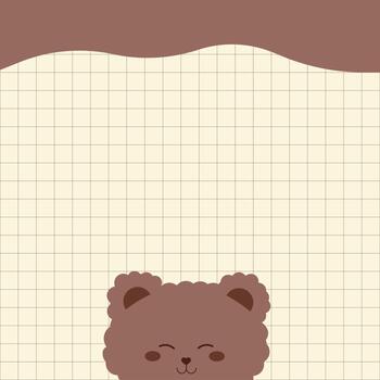 Cute brown bear memo template with a wavy design and grid paper background vector