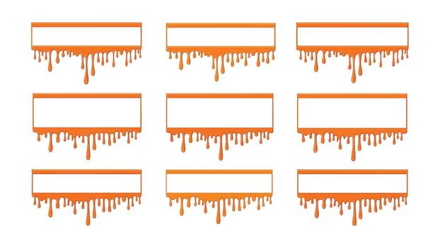 Collection of nine rectangular frames with dripping orange paint effects vector