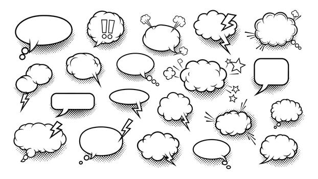 colección de mano dibujado habla burbujas y pensamiento nubes en incompleto estilo vector