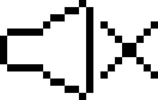 A pixelated representation of a speaker icon with a diagonal line through it, symbolizing muting or silence vector