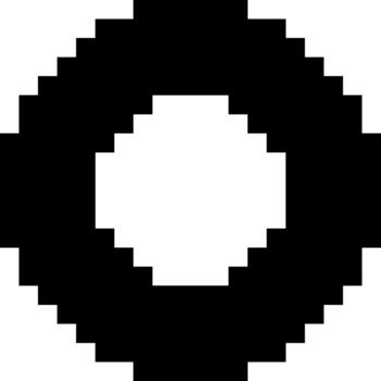 Pixelated black and white geometric circle icon for user interface design. Abstract retro 8-bit ring shape for scalable frames and buttons vector