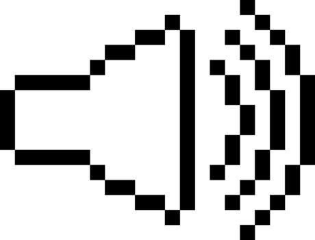 Sharp pixel art sound icon illustrating an active speaker with audio waves, symbolizing digital output, volume control, and notification for various modern and retro interface designs vector
