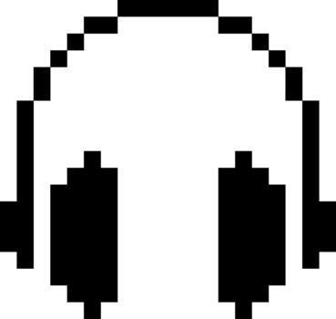 Monochrome 8-bit pixel art graphic of headphones, a simple icon for music, gaming, and audio concepts on a white background vector