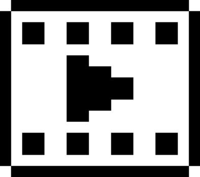 Retro 8-bit style player icon with a filmstrip and play symbol, representing digital multimedia and entertainment vector