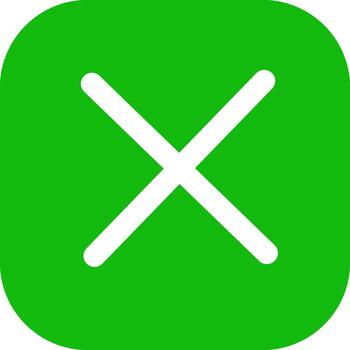 graphic of a green and white close icon. A minimalist X symbol in a rounded square for application buttons, delete functions, or cancellation vector
