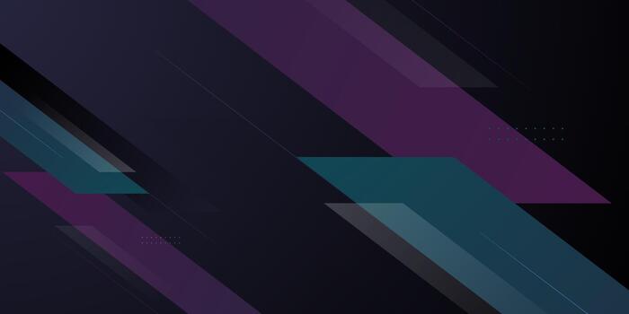 Abstract futuristic banner background with overlap arrow element concept pattern shapes design. Green and purple color shapes on dark background. vector