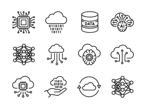 Collection of AI and Cloud Computing Icons. vector
