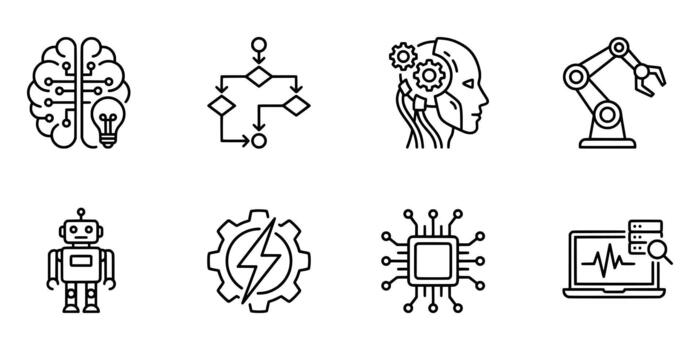 Artificial Intelligence and Automation Icons Set vector