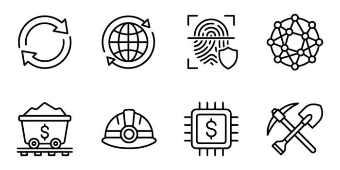 Digital Cryptocurrency Mining Icon Set vector