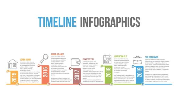 Horizontal timeline infographics template with vertical elements for dates vector