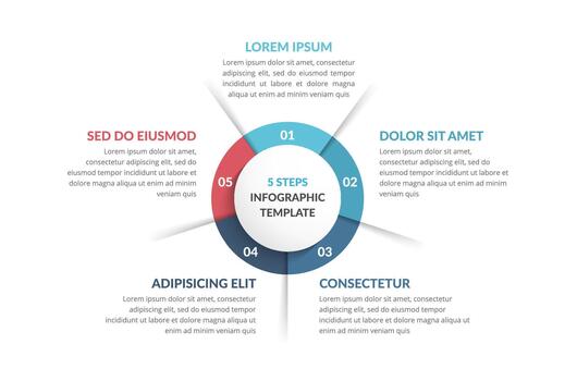 circulo diagrama modelo con cinco pasos o opciones, infografía modelo para web, negocio, presentaciones, proceso, flujo de trabajo vector