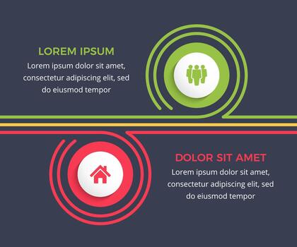 Infographic template with two options with place for your icons and text, dark background vector