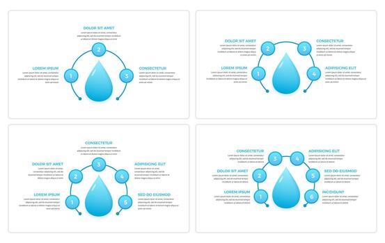 Set of infographic templates with water drop and elements for text around it vector