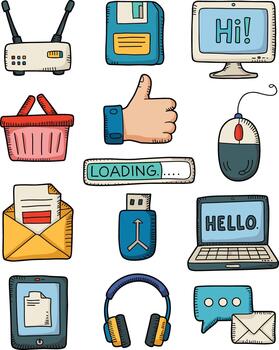 Computer technology and communication icons internet vector