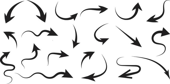 Directional Elements, Black Curved and Squiggly Arrows for Highlight and Navigation. vector