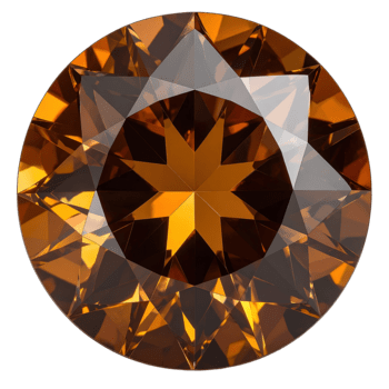 A top-down view of a faceted gemstone, showing a complex pattern of triangular and square facets. The stone is a warm amber color, radiating from a central point png