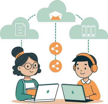 Seamless digital collaboration and data sharing in the cloud, empowering remote work, online education, and efficient information exchange between users vector