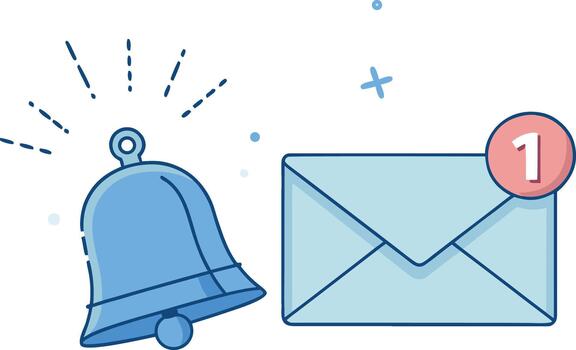 Notification bell with an envelope indicating a new message, perfect for communication or alert system icons vector