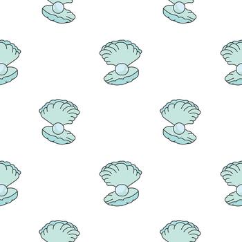 hand drawn seamless pattern of pearl shells colored version vector