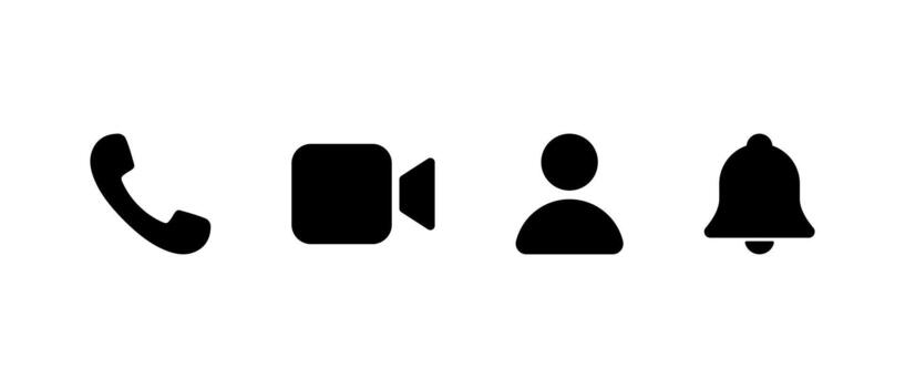 Phone call, camera, user profile, and notification bell icon. Social media communication ui symbol vector
