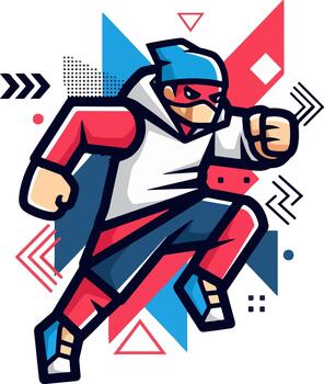 Dynamic Runner Character with Abstract Geometric Background vector