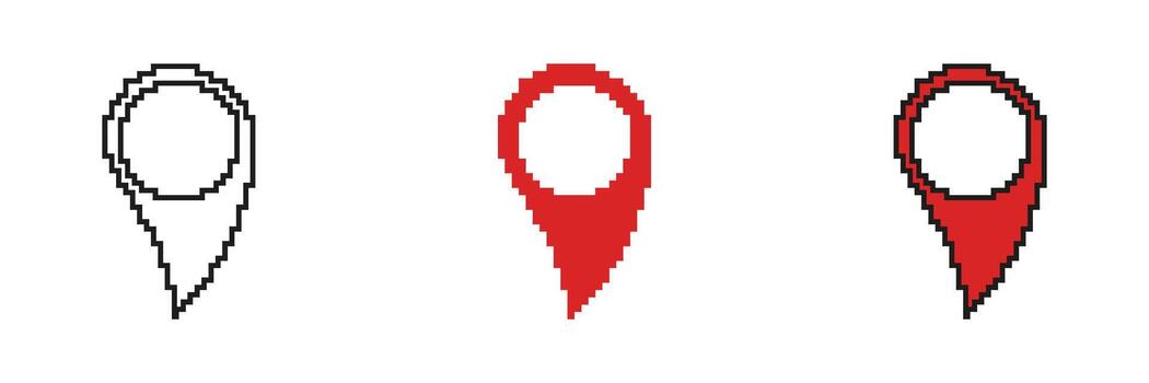 Rounded Map Marker with Hollow Center Pixelated Icon Set vector
